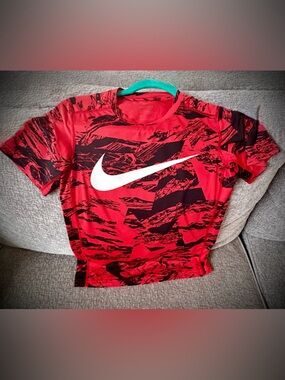 Nike Red and Black Graphic Performance Tee with White Swoosh